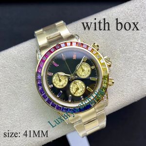 Zegarek zegarków męskich zegarki moissanite zegarki na rękę Business Rainbow Circle Rozmiar 41 mm gumowy pasek ze stali nierdzewnej moda luksusowe diamentowe zegarek dla mężczyzn