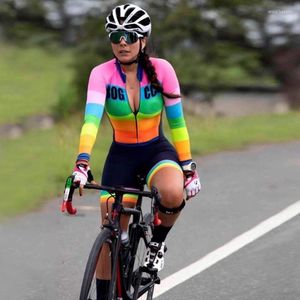 レーシングセット2022自転車チーム女性スキンスーツトライアスロンスーツ抗UVマカカオシクリスモロングスリーブサイクリングタイトジャージーセットバイク衣装