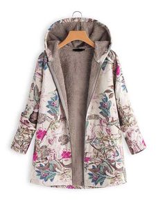 Women's Jackets 2021 New Women Winter Warm Floral Hooded Jacket Flower Print Hoody Vintage Oversized Coats Winter Padded Jacket Women Parkas T221105