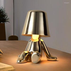 테이블 램프 북유럽 사상가 램프 LED 터치 무선 책상 작은 황금 남자 야간 조명 충전식 눈 보호 독서
