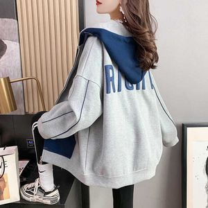 Women's Jackets Fashion Gray Sweatshirts Jacket Loose Zipper Tops Rock Coat Women Casual Oversize Tracksuit Hoody Female Funny Basic Hoodies T221105