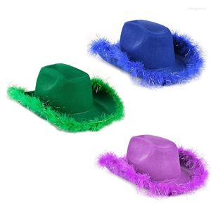 Berets Cowboy Hat Fedora Bachelorette Party Prop Feather Cowgirl Western for Bridal