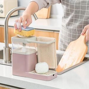 Liquid Soap Dispenser Two In One Sponge Drain With Pump Wipe Arrangement Rack Dish Towel Hanger Kitchen Storage Holder