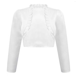 Jacken Kinder Mädchen Satin Bolero Cardigan Elegant Solide Langarm Offene Vorderseite Rüschenbesatz Kurzes Achselzucken Hochzeit Party Mantel Outwear