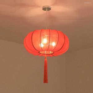 Pendant Lamps Chinese Hand Solid Red Lanterns Restaurant Light Balcony Corridor Hanging Lamp Pastoral Hallway Bedroom