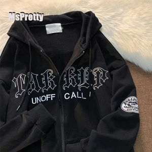 Kvinnors jackor mpretty kvinnor y2k hoodies harajuku par lös överdimensionerade tröjor vintage långärmad tonåring huva tröja blixtlåsrockar t221105