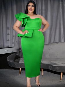 Plus Size Dresses Elegant Party Green Ruffels One Shoulder High Waist Peplum Midi Evening Birthday Event Occasion Outfits 4XL