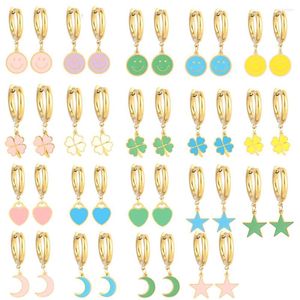 Hoop Earrings Color Stainless Steel Earring Smile Charms Heart Star Moon Pendant For Women Jewelry