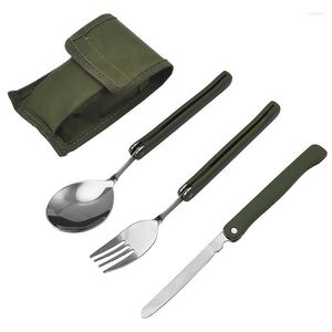 Плотские наборы jaswehome 4pcs/set Portable Floing Cutlery 420Stainless Steel Fork Fork Oxford Bags Outdoor Jannerware Camping