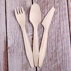 Geschirr Sets 12PC 18PC Einweg Holz Gabel Löffel Messer Set Geschirr Zubehör DIY Geburtstag Party Festliche Desserts decor