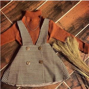 Girls Autumn Fashion Clothings Conjuntos de 2 pe￧as Ter uma gola alta s￳lida Tops Suspender Scury Kids Conjuntos de roupas femininas