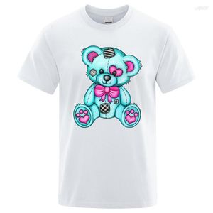 Camisetas masculinas Kawaii Blue Patch Bear Printing T-shirts Men Brand Loose Casual Manga curta Camiseta de verão