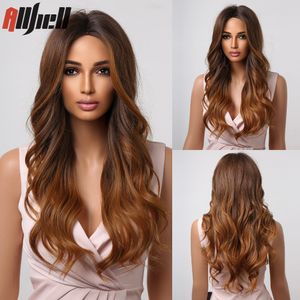LX Brand Red Brown Synthetic Wigs Copper Ginger Long Body Wavy Wig for Black Women Middle Part Party Natural Ombre Wigs Heat Resistantfactor