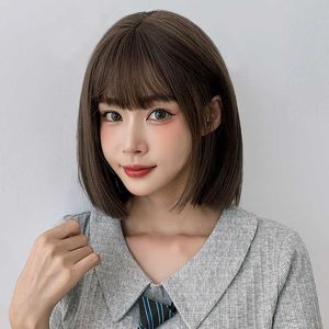 ヘアレースウィッグウィッグショート韓国のかわいい漫画バングラウンドフェイスガールクラビクルヘアセットボボヘッド