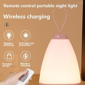 Luci notturne Luce a LED Telecomando Caricatore wireless Qi Lampada dimmerabile touch Lanterna portatile Scrivania Regalo per bambini