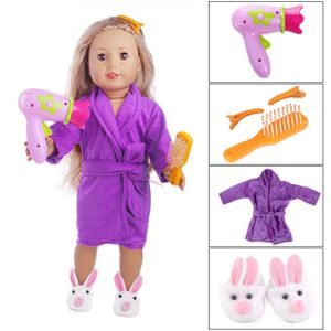 New Hair Dryer Comb Hairpin Bathrobe Slippers For All 18 Inch American Girl Doll Bath Supplies Accessories Wholesale