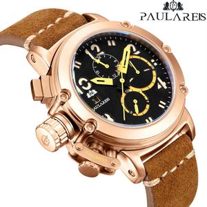 남성 자동 셀프 바람 기계식 갈색 가죽 다기능 날짜 보트 월간 Luminous Limited Rose Gold Bronze U Watch L218W