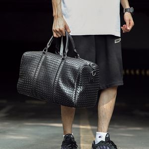 Duffel Bags Fashion Handmade Woven Leather Men's Travel Bag Kort resa Bagage Organiser Sport Gym Bag 221105