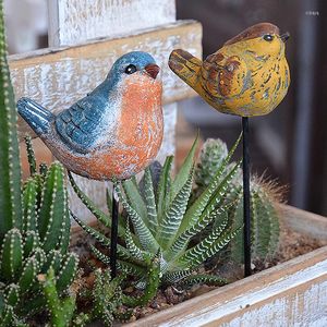 Estatuetas decorativas de cimento antigo de cimento pequeno decoração de jardim de estacas de pássaros