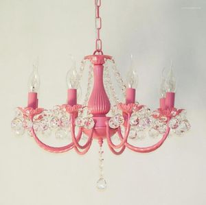 Chandeliers American Mediterranean Iron Chandelier Candle Restaurant Clothing Store Led Creative Rural Korean Pink