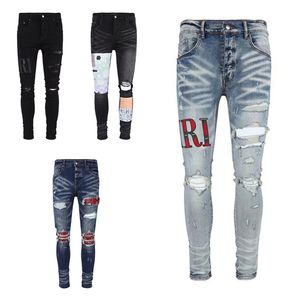 Вымытые джинсовые брюки с высокой улицей для женщин с вышиванием мужские и женские негабаритные разбитые патч отверстия размером уличная одежда