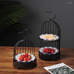 Bakeware Tools Metal Birdcage Cake Stand Ceramic Plate Fruit Snack Tray Pan Dessert Bowl Dish Decorative Display