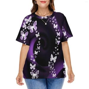 Shirt Purple Butterfly Swirl Magical Animal Print Modern T Shirts Short Sleeves Trendy Tops Lady Casual Tees Plus Size 4XL 5XL