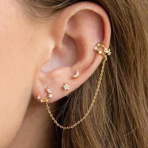 Studörhängen design rostfritt stål zirkonkedja piercing för kvinnor månstjärna öron studs brosk örhänge mode koreanska smycken