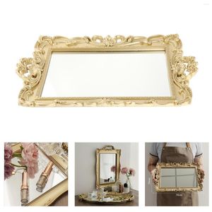 Jewelry Pouches 2-in-1 Luxury Mirrored Vanity Tray Makeup Mirror Organizer Tabletop Decor