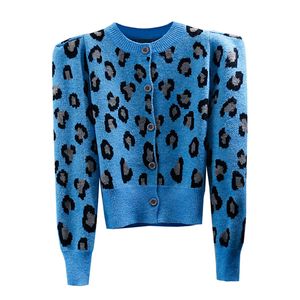 Feminino o-pesfff bufk manga longa leopardo estampa de malha de malha Cardigan Coat