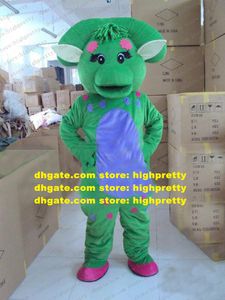 Costume mascotte Fancy Green Barney's Friend Dragon Dinosaur Phytodinosauria Dino Loong Mascotte con molti capelli No.233 Nave libera