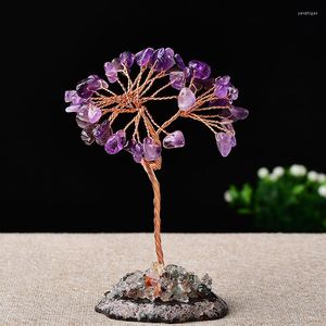 Estatuetas decorativas 1pc Árvore de cristal natural de vida de quartzo gemia de gemia de slice de chakra base colorida reiki rock mineral decoração de casa felizmente