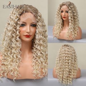 Synthetic Ombre Blonde Lace Front Wigs Kinky Curly Hair Heat Resistant Wigs for Women Natural Faker Hair with Baby Hairfactory direct
