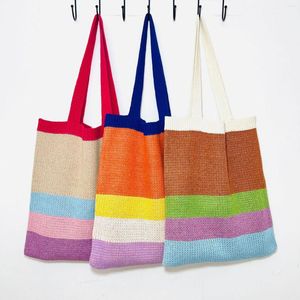 Сумки для хранения Полово вязаная сумка сетка соломинка для женщин пляжная полоса принт складная экологически чистая сумочка для покупок.