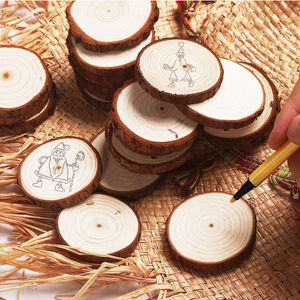 Christmas Ornaments Wood DIY Small Wood Discs Circles Painting Round Pine Slices w/ Hole n Jutes Party Supplies 6CM-7 CM