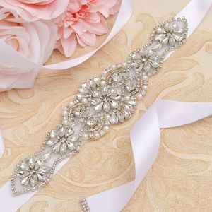 Wedding Sashes Belt Rhinestones Pearls Bridal Silver Crystal Jeweled Bridal evening dress Sashe