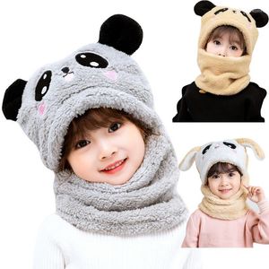 Hats Winter Baby Hat Scarf Cute Cartoon Beanie Thicken Warm Children Boy Girls Caps Outdoor Ear Protection Bonnets Streetwear