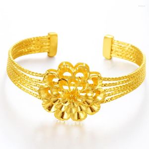 Link Bracelets Thailand Alluvial Gold Bangle Brass Plated No Fade Color Chic Flower Open Jewelry For Women