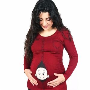 Moderskap rolig baby lastning tees gravida kvinnor l￥ng￤rmad t skjortor kl￤d toppar tees graviditet slitage kl￤der plus size241l