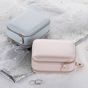 Travel Jewelry Organizer Boxes Double Layer Portable Jewelry Storage Case with Mirror for Rings Necklace Bracelet Lipsticks XBJK2211