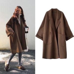 Miscele di lana da donna Autunno Inverno Lungo Cappotto di lana sintetica Capispalla Donna Cashmere coreano Cappotto allentato femminile Giacca a vento Giacca 221107