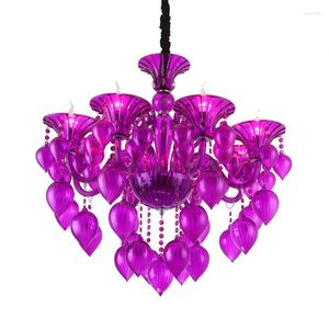 Pendant Lamps 6 Heads/8 Heads Purple/Red/Blue Peach Crystal Lamp Dining Room Princess Girl Bedroom Living El Chandelier