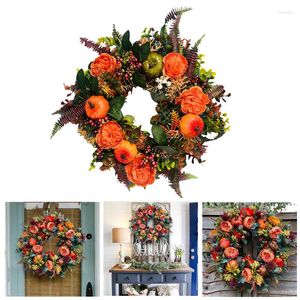 Decorative Flowers Fall Decor Wreath Peony Pumpkin Rattan Hanging Door Ornament Thanksgiving Halloween Festival Autumn Decoration