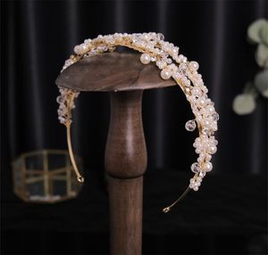 Copricapo da sposa con doppia perla da sposa Fascia per capelli coreana Corona da principessa in oro Tiara Accessori per capelli Gioielli Copricapo da ballo per feste Copricapo