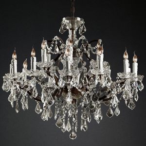 19th C. Rococo Iron & Crystal Round Chandelier LED Traditional Rustic Chandelier Lighting Home Decor Foyer Clear Cristal Lustre