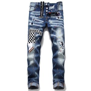 Marca européia DS jeans calças Personalidade Moda Men slim Stretch Zipper Maple Leaf