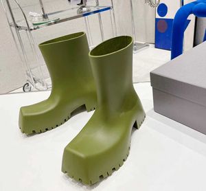 Family Square Head Boots Kalın Solda Yüksek Yüksek Yüksek Kauçuk At Nalı Topuklu Chelsea Yağmur Şekeri Kadın Ayakkabıları