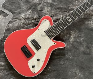 Lvybest Maßgeschneiderte E-Gitarre, Ebenholz-Griffbrett, 8 Saiten, schwarzer fester Steg, cremefarbenes Perlmutt-Schildkröten-Schlagbrett, solide rote Farbe, satiniert