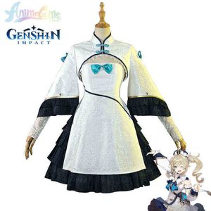 Anime Genshin Impact Cos Barbara Costume Cheongsam Full Set 5Star Game Chinese Maid Dress Lady Cosplay Women Role playing Wig J220720