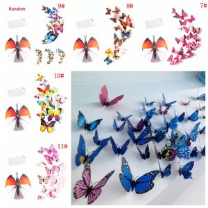 12 Stück 3D-Schmetterlings-Wandaufkleber, PVC-Simulation, stereoskopischer Schmetterling, Wandaufkleber, Kühlschrankmagnet, Kunstaufkleber, Kinderzimmer, Heimdekoration, 1107